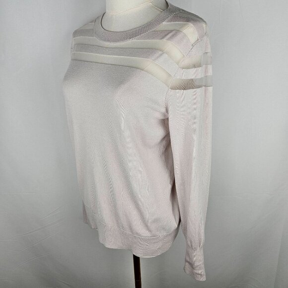 Carmen Marc Valvo Small Sweater Long Sleeve Beige Striped Top - Picture 3 of 9